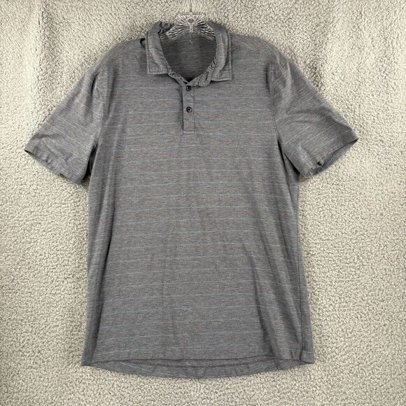 Lululemon Mens Large L Grey Blue Polo Evolution Performance Short Sleeve Striped - Picture 7 of 7